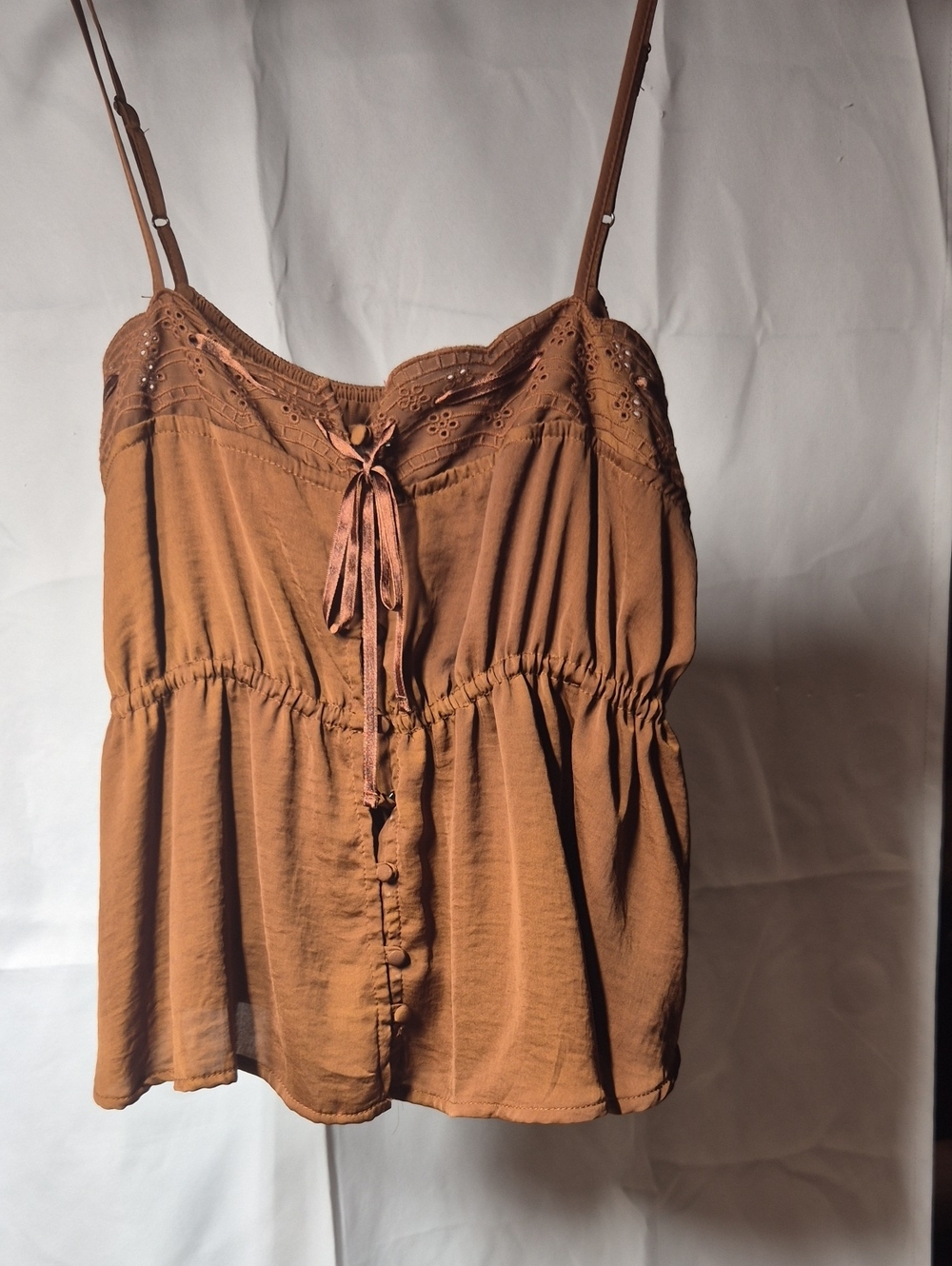 American Eagle Outfitters Brown Eyelet Peplum Cami